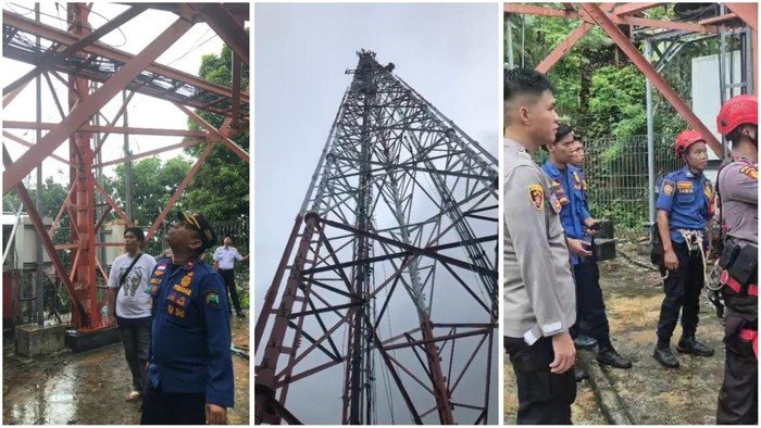 Pencuri Kabel Lampung Terpaksa Panjat Tower Setinggi Puluh Meter