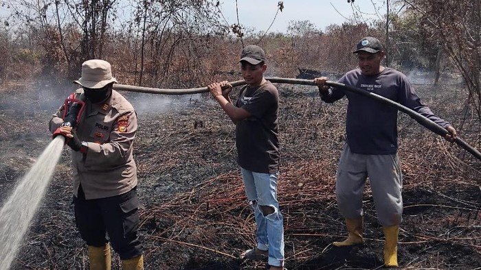 Kebakaran Lahan di Bengkalis Riau, Polisi Padamkan dan Cegah Api Menyebar - Update 1